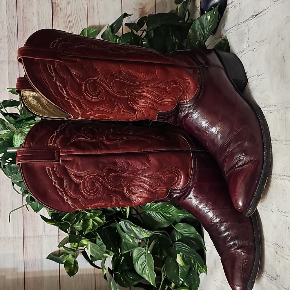 Durango Rich Burgundy And Brown Leather/ Eel Skin Western Boots 11D
